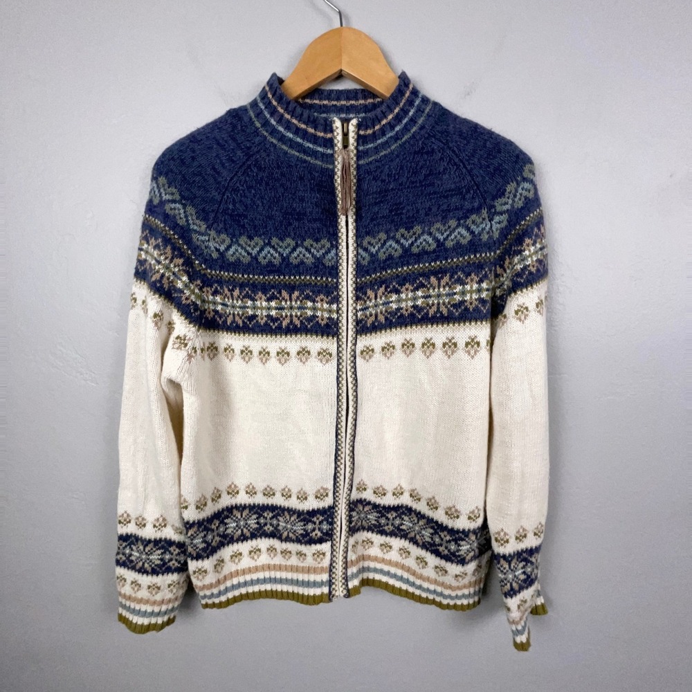 Shaver Lake Fair Isle Sweater Women S Full Zip Cotton Ramie Knit Old Money